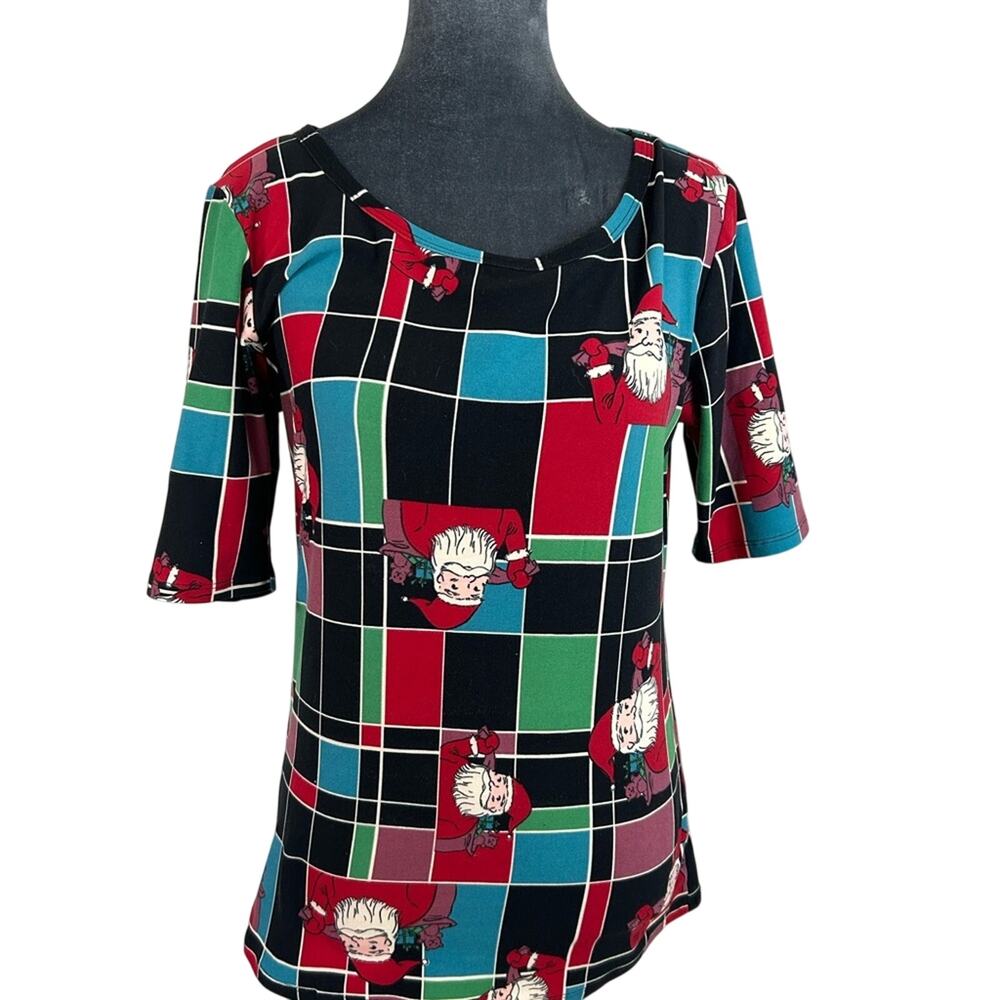 LuLaRoe - Christmas Santa blocks t shirt - medium- black red holiday tee stretch